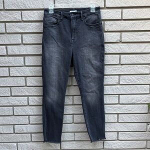 Good American Good Waist Fray Hem Crop Skinny Jeans Black 29/8